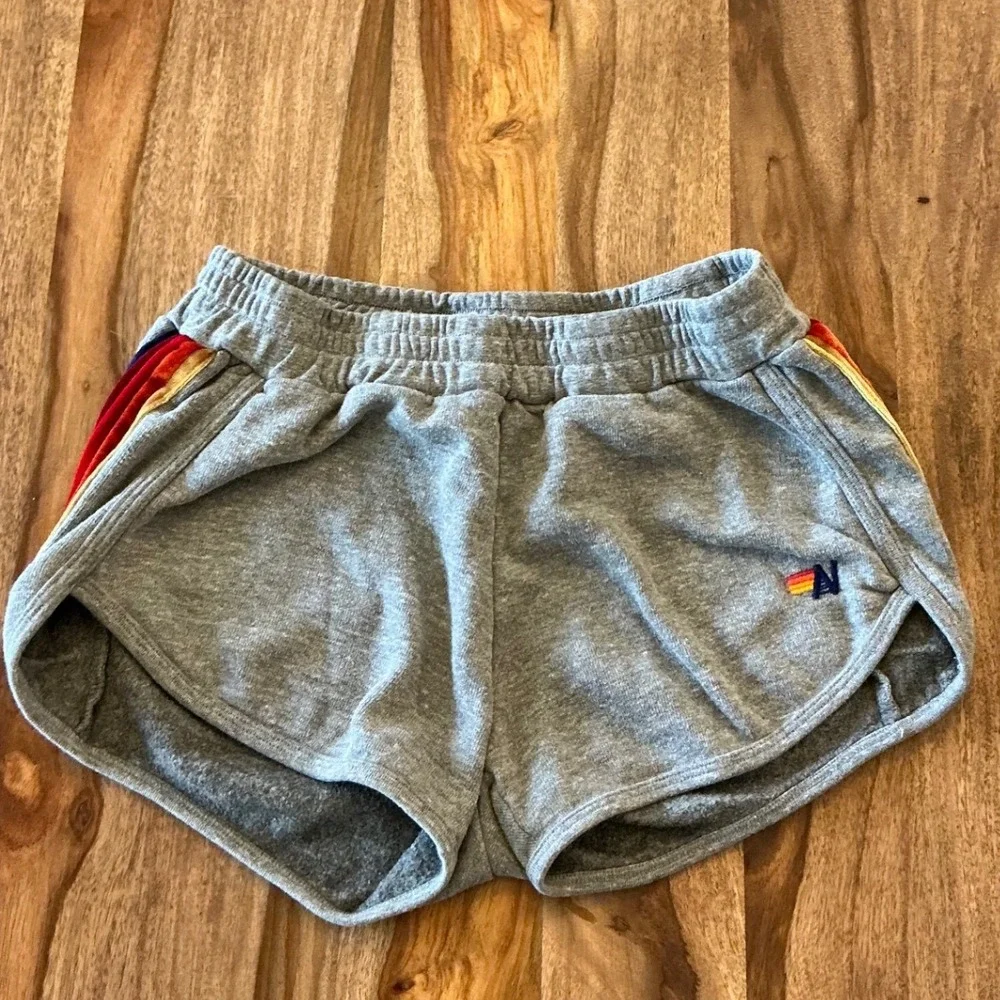 Aviator Nation 5 Stripe Jogger Shorts Womens Small Gray Rainbow Made in USA